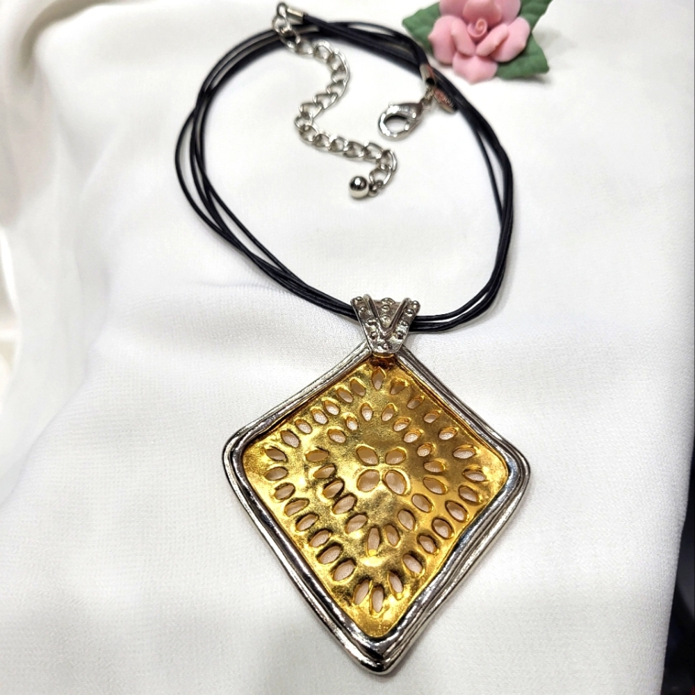 Chico's Gold & Silver Diamond Shape Statement Necklace.